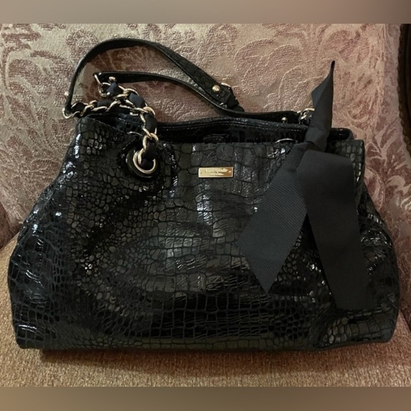 EUC - Kate Spade ♠️ Black Crocodile EmbossedLeather Shoulder Tote Bag